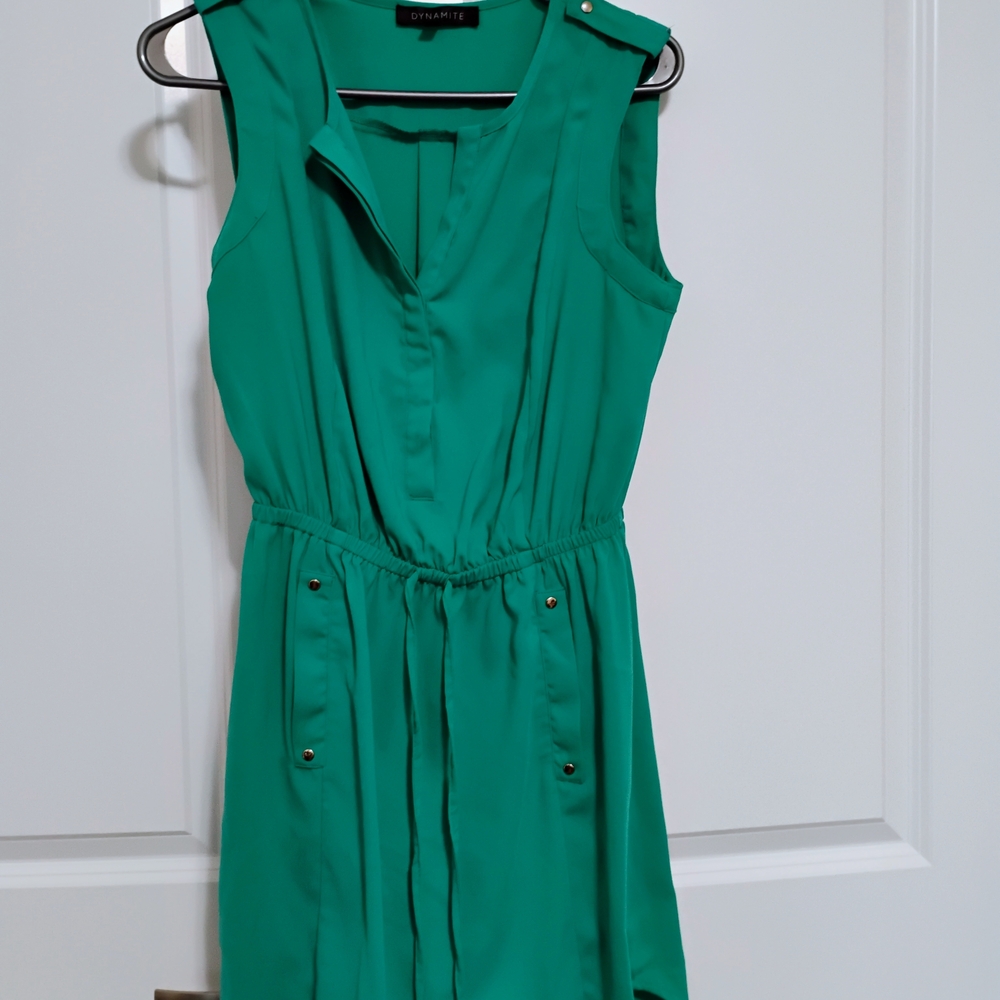 Dynamite Sleeveless Teal-Green Drawstring Waist Dress